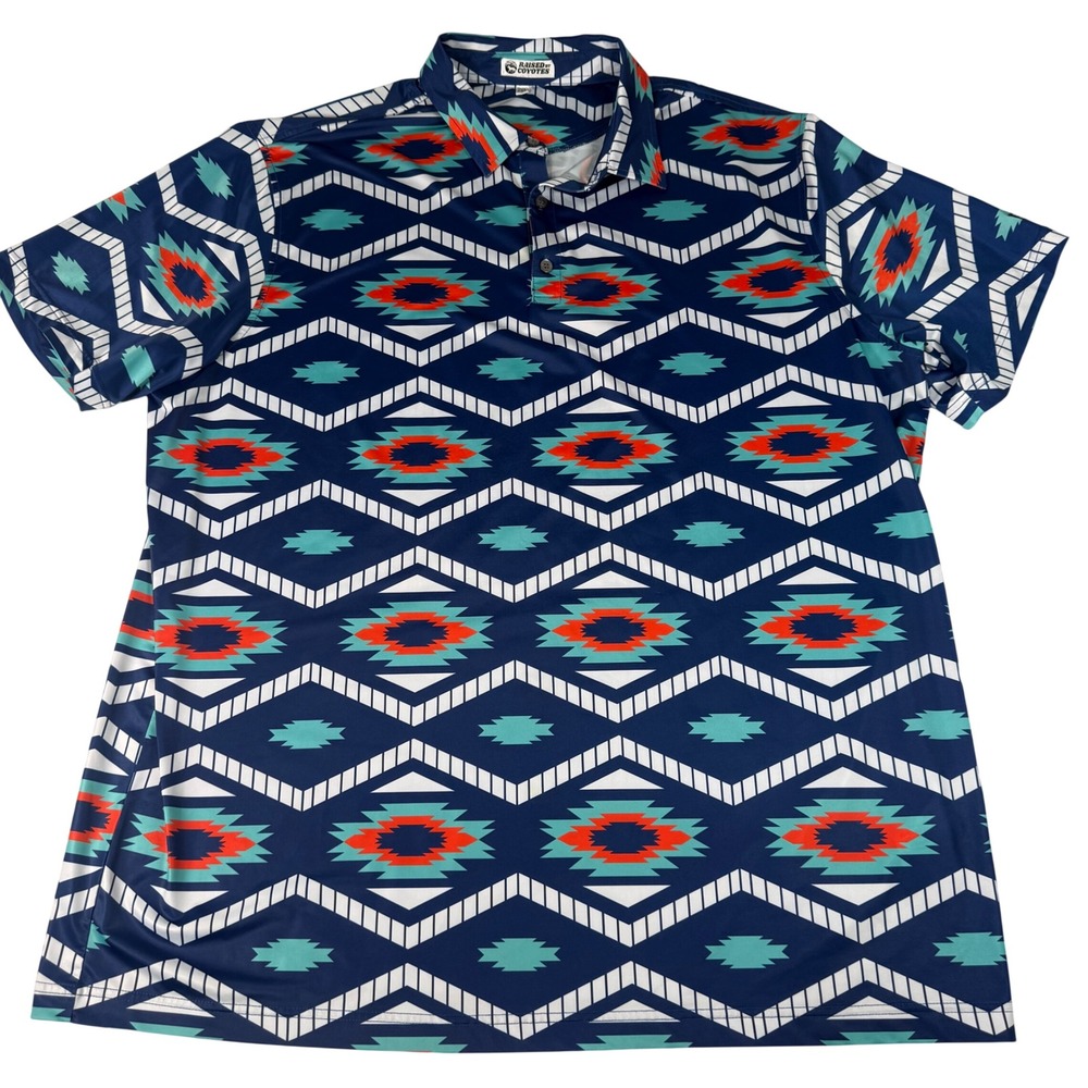 Raised by Coyotes Polo‎ Shirt Mens 2XL Blue Polyester Western Southwest Golfcore